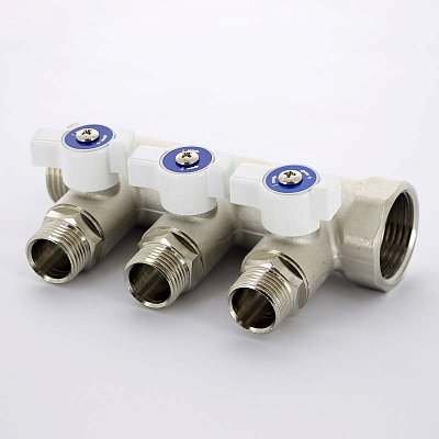 Коллектор UNI-FITT 424N НВ 1 3 х 1/2 Н 40 мм с кранами никелированный