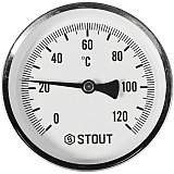 Термометр Stout биметаллический с погружной гильзой 50 мм, Dn 100 мм, 1/2 , 0...120С