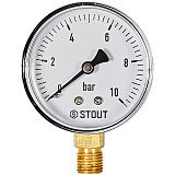 Манометр Stout радиальный, Dn 63 мм 1/4 , 0...10 бар, кл.2.5