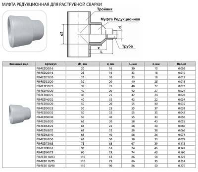 Муфта Thermaflex редукционная для раструбной сварки PB-RED63/32