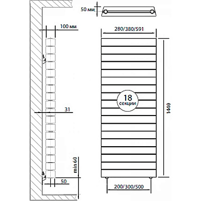 Биметаллический секционный радиатор отопления Royal Thermo PianoForte Tower Silver Satin 200 / 18 секций нижнее подключение