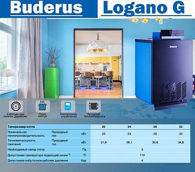Напольный газовый котел отопления, атмосферный Buderus Logano G 124 WS 24 RU TOP